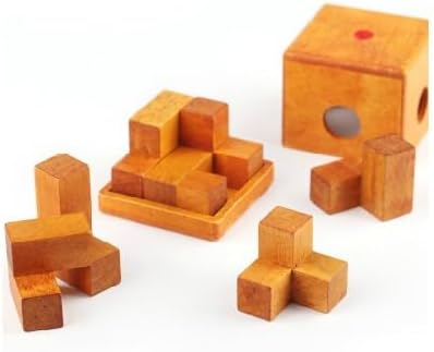 Wooden Toys, Intellectual Toys, Kong Ming Lock, Luban Lock, Square Lock, Box, Cube, Soma Cube, Beech Wood, 3-Piece Set Random Hair