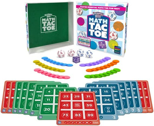 PlaySmart Dice Math-Tac-Toe: Stay Sharp on Essential STEM Mental Math This Summer with a Fun New Twist on a Timeless Classic! Multiple Skill-leveled Math Made Fun for 8 and up!