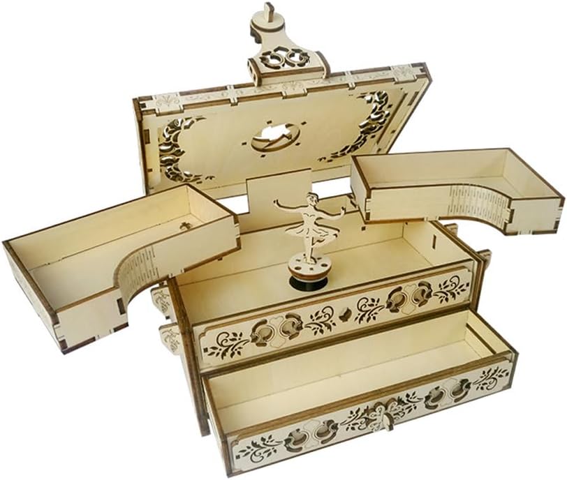 3D Wooden Puzzle DIY Crafts Kit Fun Assembly DIY Treasure Box Brain Teaser Mechanical Engineering Model Building Kits Puzzle Toy Birthday Gift for Adults and Kids Age 14+