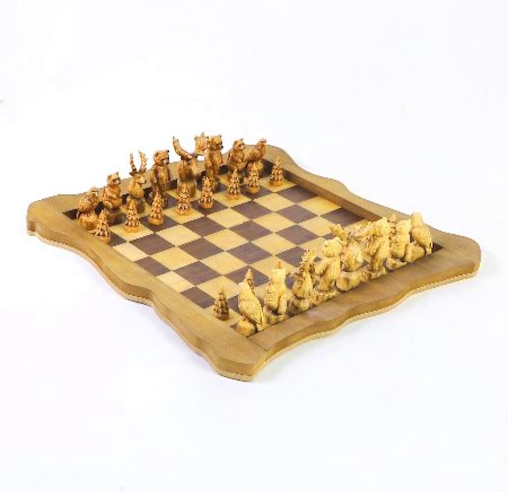 Forest Crowd Chessboard - Wooden Chess Board Set - Nice Chess Set for Adults - Exotic Chess Set for Mountain Lodge Cabin Decor