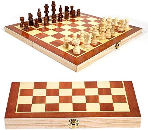 34 X 17 X 3.8cm Wooden International Chess Set 3-in-1 Road International Chess Folding Chess Portable Board Game Word Chess