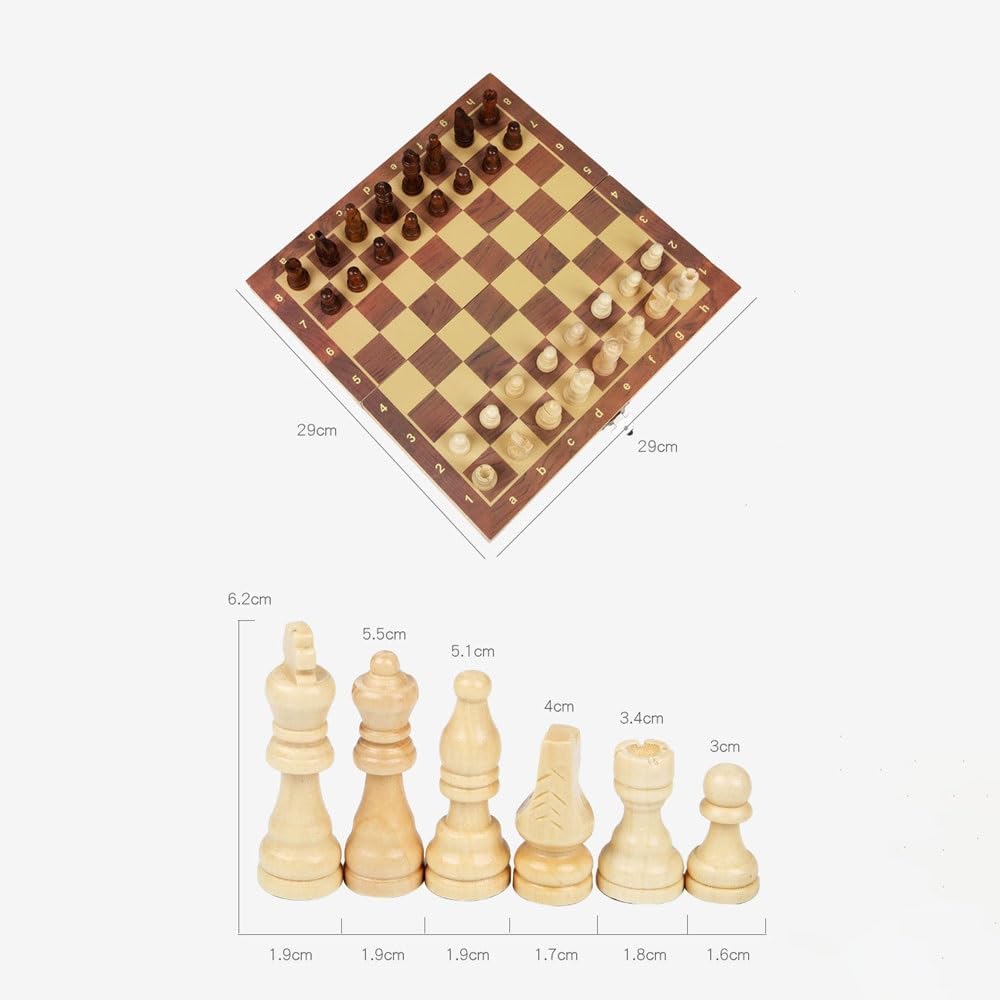 Magnetic Chess Set, Folding Storage Wooden Chess Board Sets, Wooden Chess Board Game Set with Crafted Chesspiece & Storage Slots for Kids Adult (Size : 29 * 29)