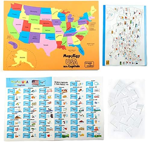 Mapology United States & World Map Puzzle with Flags, Capitals and Stickers | Educational Toys for Kids 5-7 | Learn Geography Puzzles for kids ages 8-10 | Gift for 8-12 Year Old Boys & Girls