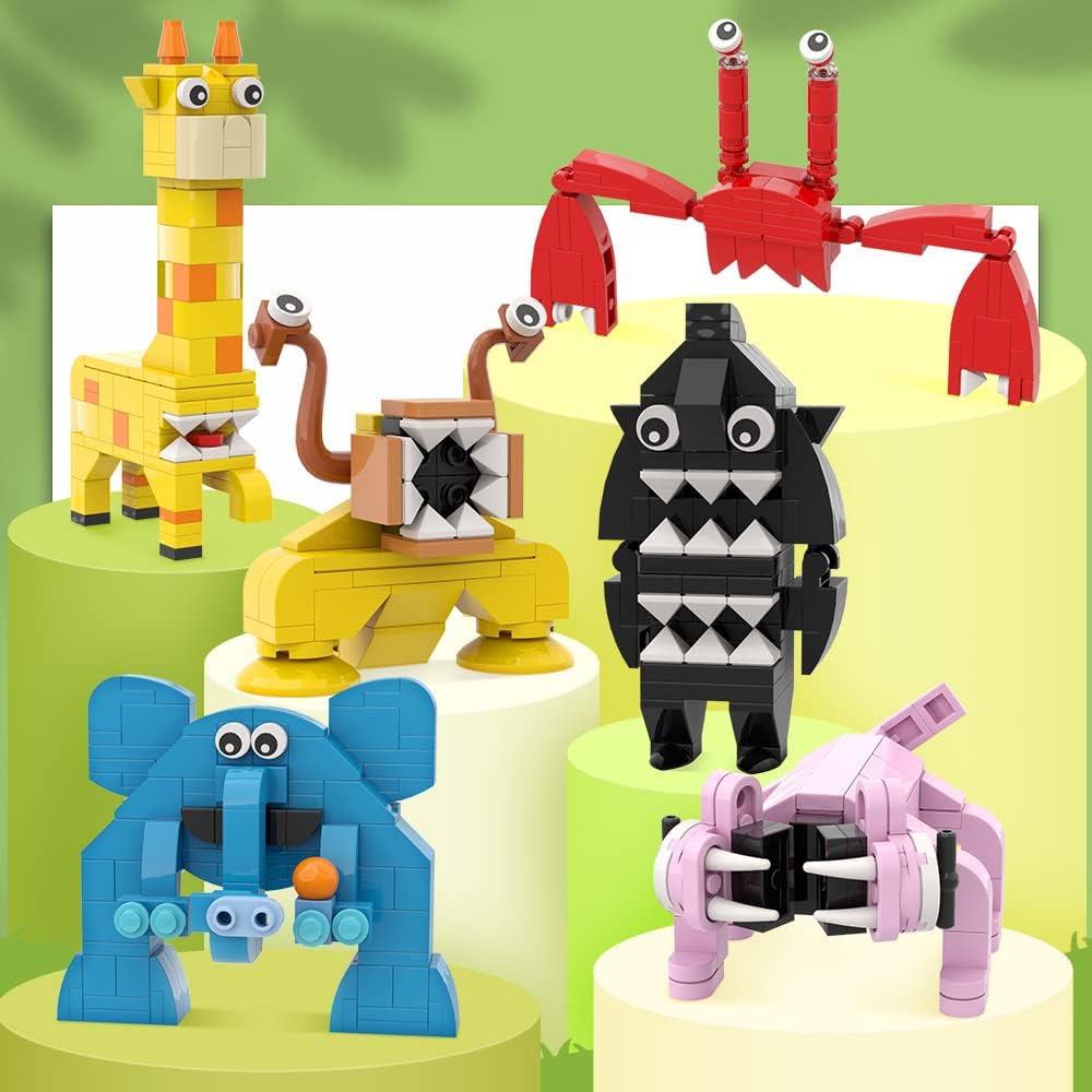 Banban3 Building Blocks Set, Garten Toys, Sharky Clee, Giraffe Melman, Crabzilla, Nibbler, Lazcat, Coach Pickles, Creative Toy Gift Collection, Suitable for 6+ Years (492 Pieces)