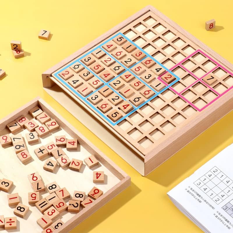 4 in 1 Sudoku Operation Symbols, Wooden Sudoku Board Game Puzzle Desktop Math Thinking Toys with Drawer for Kids Birthday Party Gift