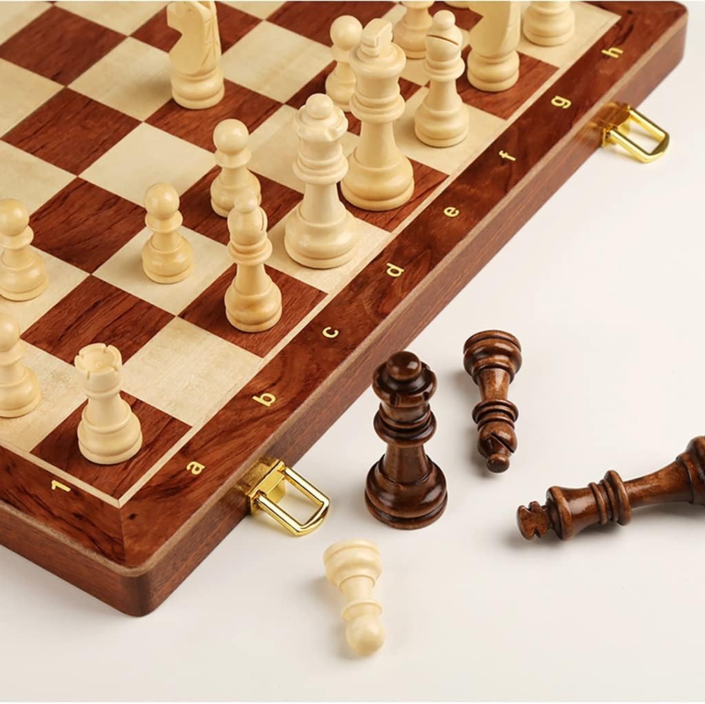 2 in 1 Folding Wooden Chess Set for Adults, Wood Chess Pieces Chess Set for Adults Unique Kids Gifts, Travel Chess Sets and Boards Game for Women Men and Children (Size : Large B)