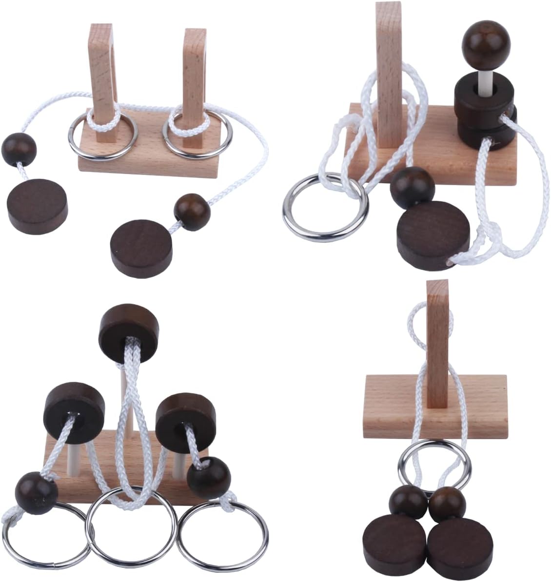 Brain Teaser Puzzle Wooden Threading Rope Loop Puzzle and Metal Puzzle Unlocking Interlocking IQ Puzzle Hole Lock Adults and Youth Educational Toys Gifts (Green)