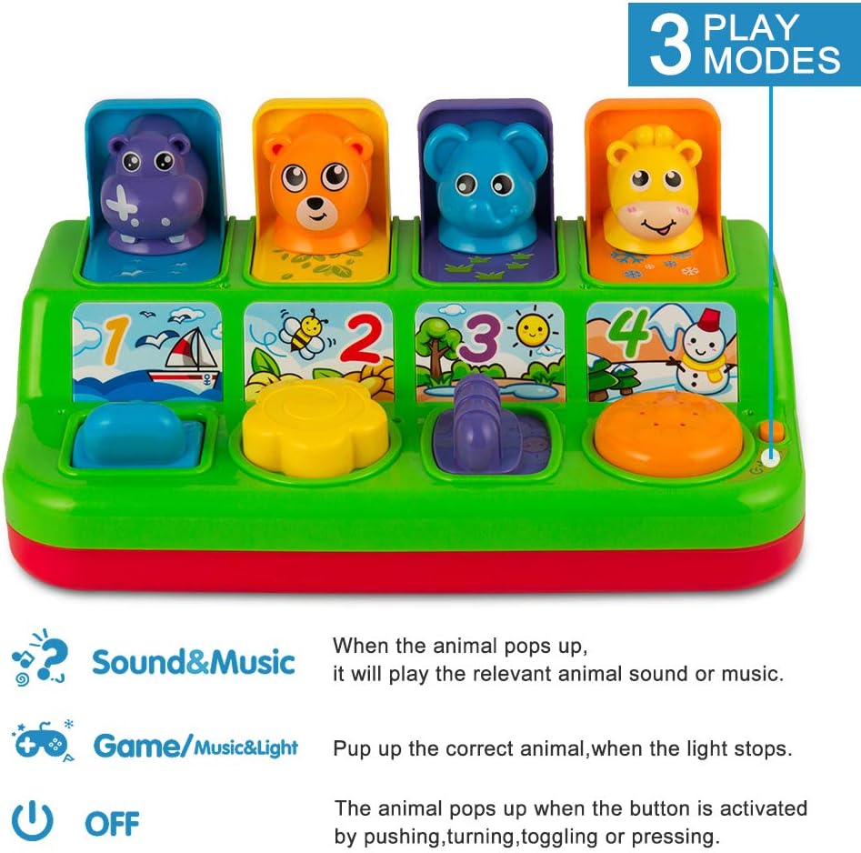 Interactive Pop Up Animals Toy with Music, Animal Sound, Activity Toys for Ages 9-12 - 18 Months &1 Year Old Kids, Babies, Toddlers, Boys & Girls