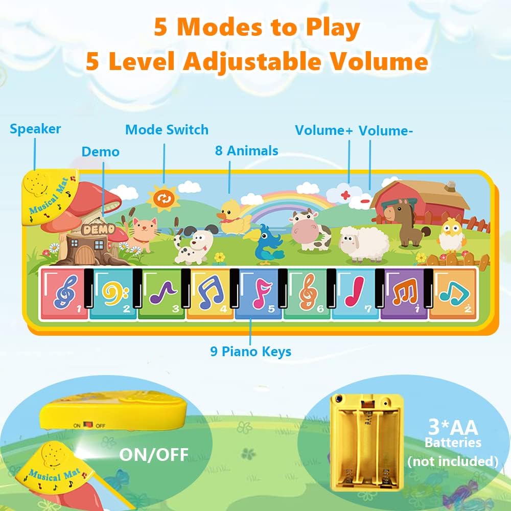 Piano Mat for Toddlers 1 Year Old, Baby Music Mat with 26 Sounds, Kids Dance Mat Musical Toys for 1 2 3 4 5 Years Old