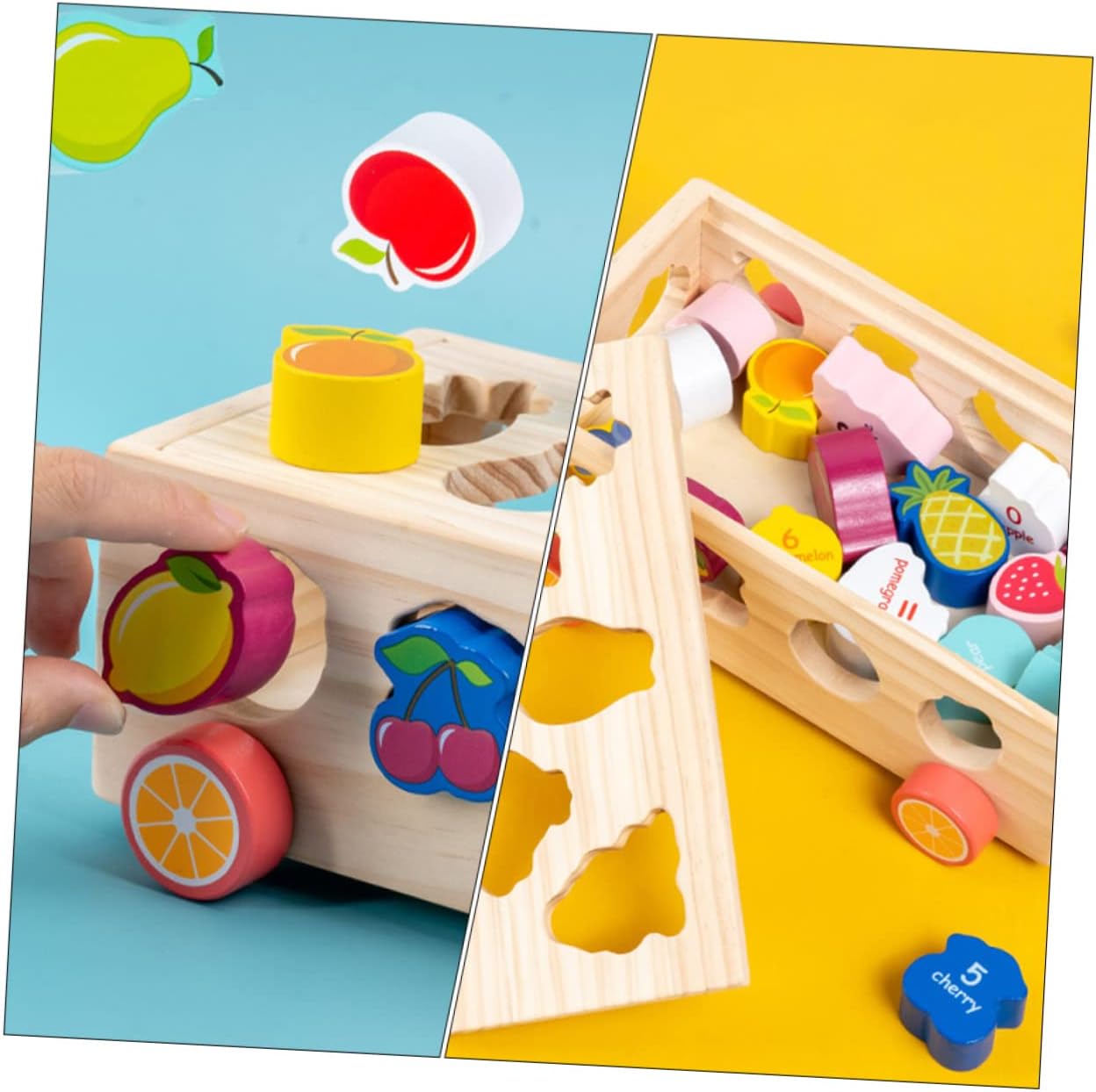 1pc Building Block Trailer Wooden Jigsaw Puzzles Kids Educational Toys Wood Toys Early Educational Toy Kids Fruit Learning Toy Wooden Shape Sorting Toy Wooden Puzzle Toy Funny Toy