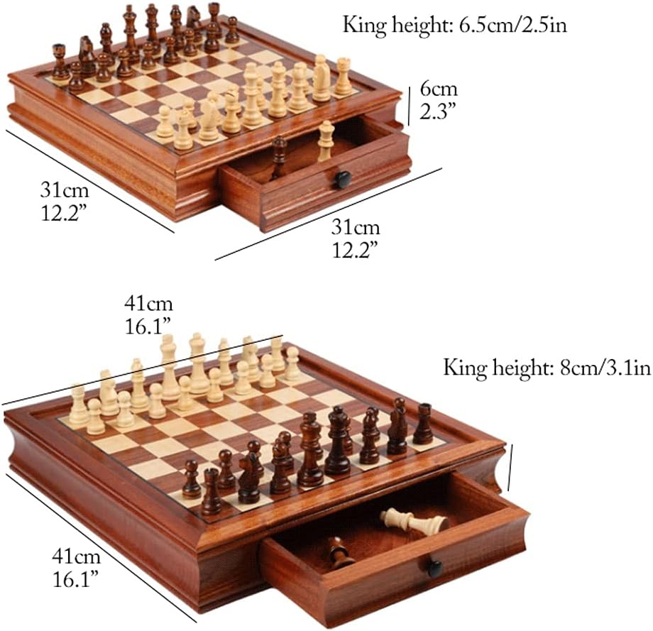 International Chess Magnetic Wooden Chess Set for Adults and Kids-2 Extra Queens-Handcrafted Chess Set with Inlaid Drawer,Chess Board Game Sets Chess Gifts