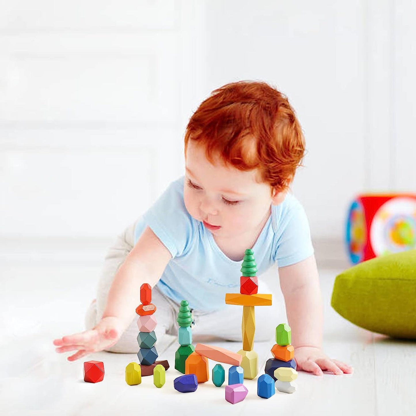 28 PCS Loose Parts Play Materials Wooden Stacking Toy for Toddlers,Preschool Learning Educational Shape Sorting Sensory Play Toys