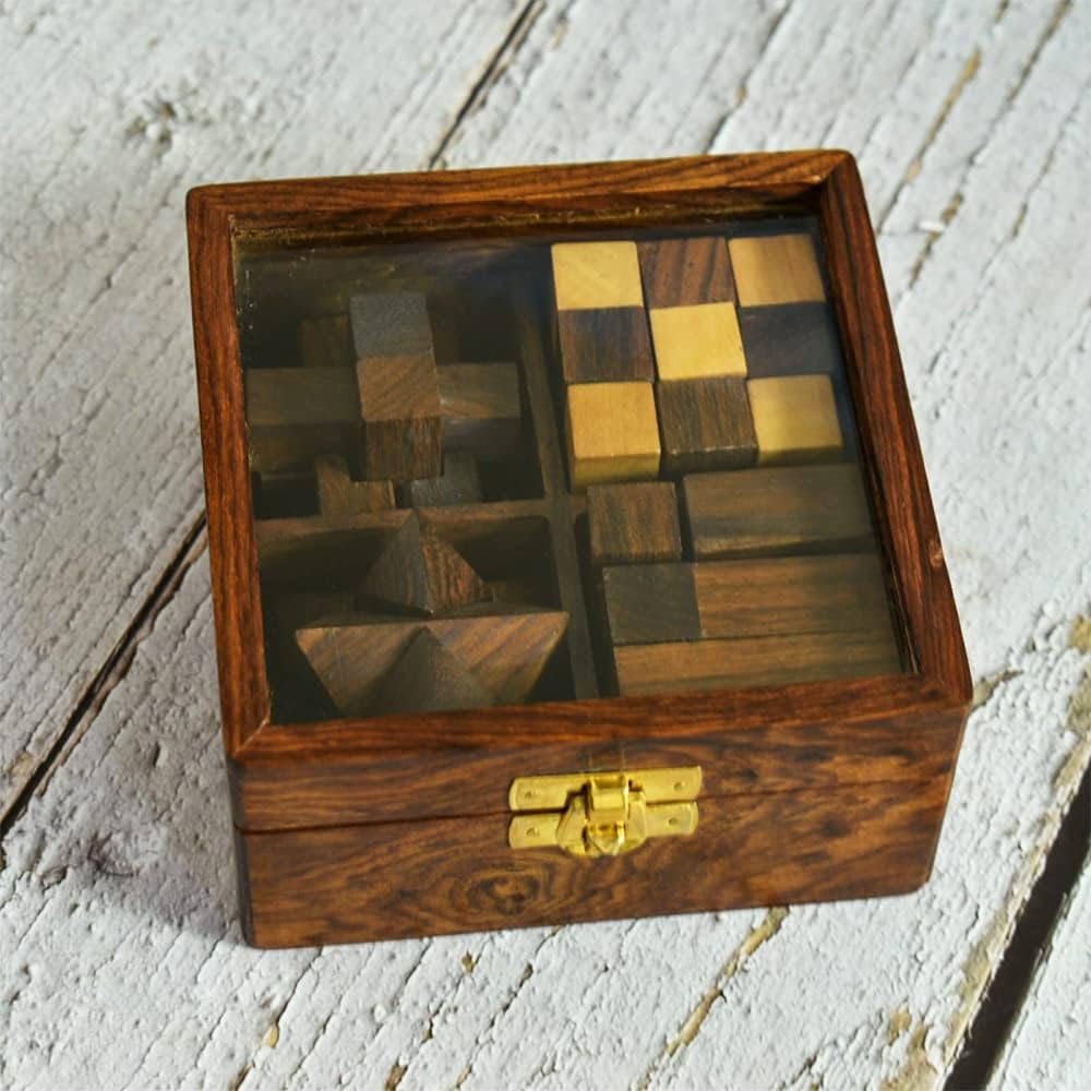 4 in One Wooden Puzzle Games Set 3D Puzzles for Teens and Adults Gifts
