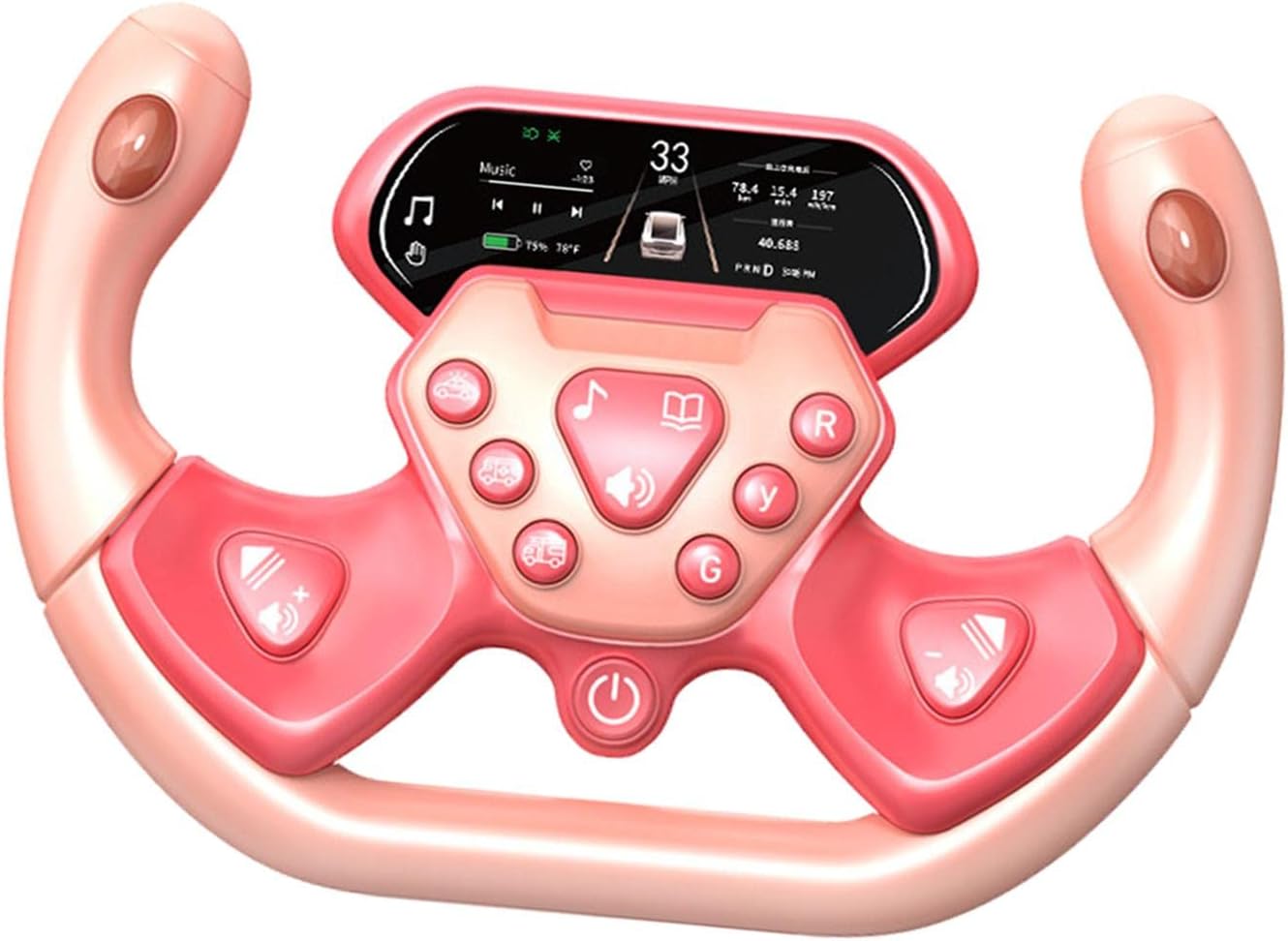 Kids Musical Steering Wheel Toy, with 1880 Musics Children Pretend Play Early Educational Toys Rotating Interactive Battery Operated Game , Pink