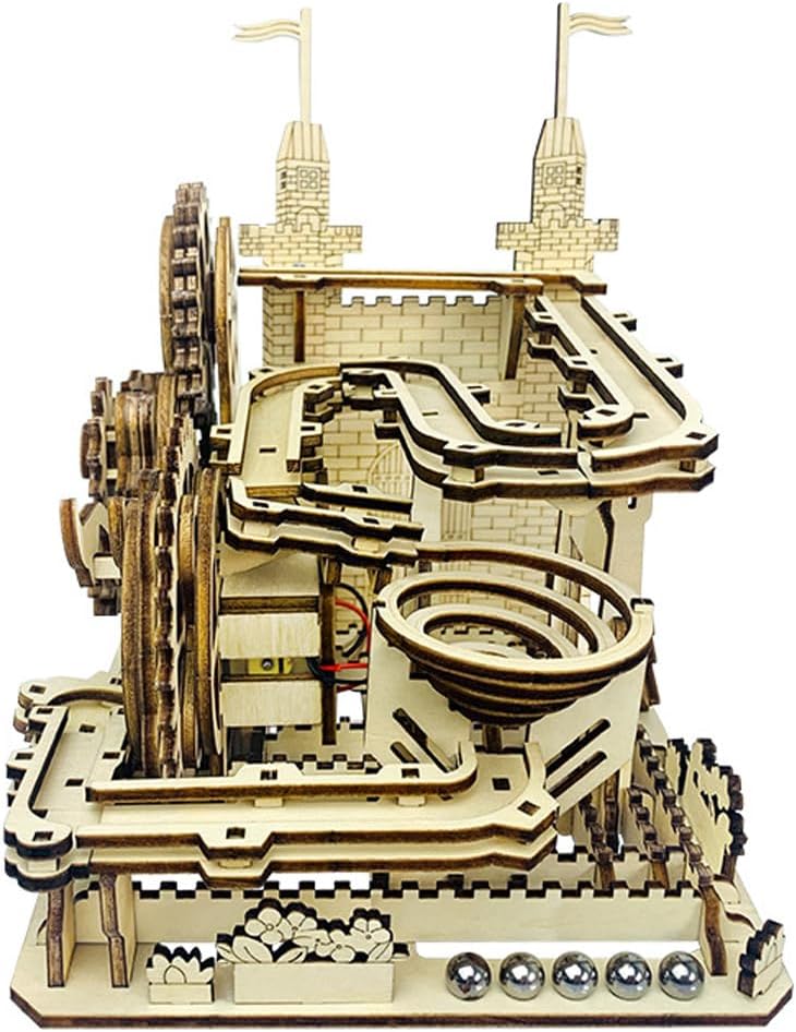 3D Wooden Puzzle Brain Teaser Toys Mechanical Gears Kit Unique Craft Kits Castle Track Ball Executive Desk Toys