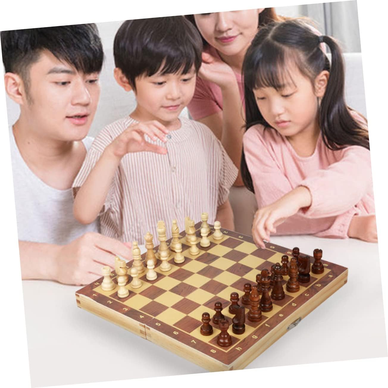 1 Set Three in One Chess Kids Suit Travel Toys for Kids Aldult Toy Hand Carved Chess Pieces Handmade Wooden Chess Set Wood Checkers Set Kis Chess Board Chess Game Board Foldable