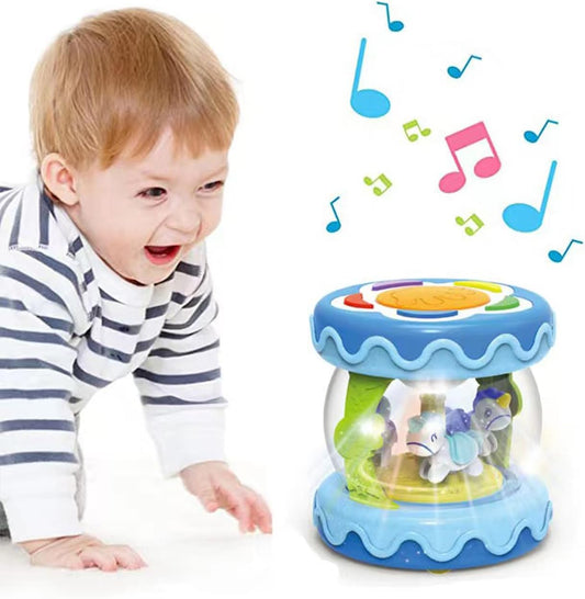 Baby Toys Carousel Rotating Light Up Infant Toys 18+ Months, Tummy Time Toys for Babies 18-36 Months, Musical Crawling Toy for Toddlers 2 3 Years Old (Blue)