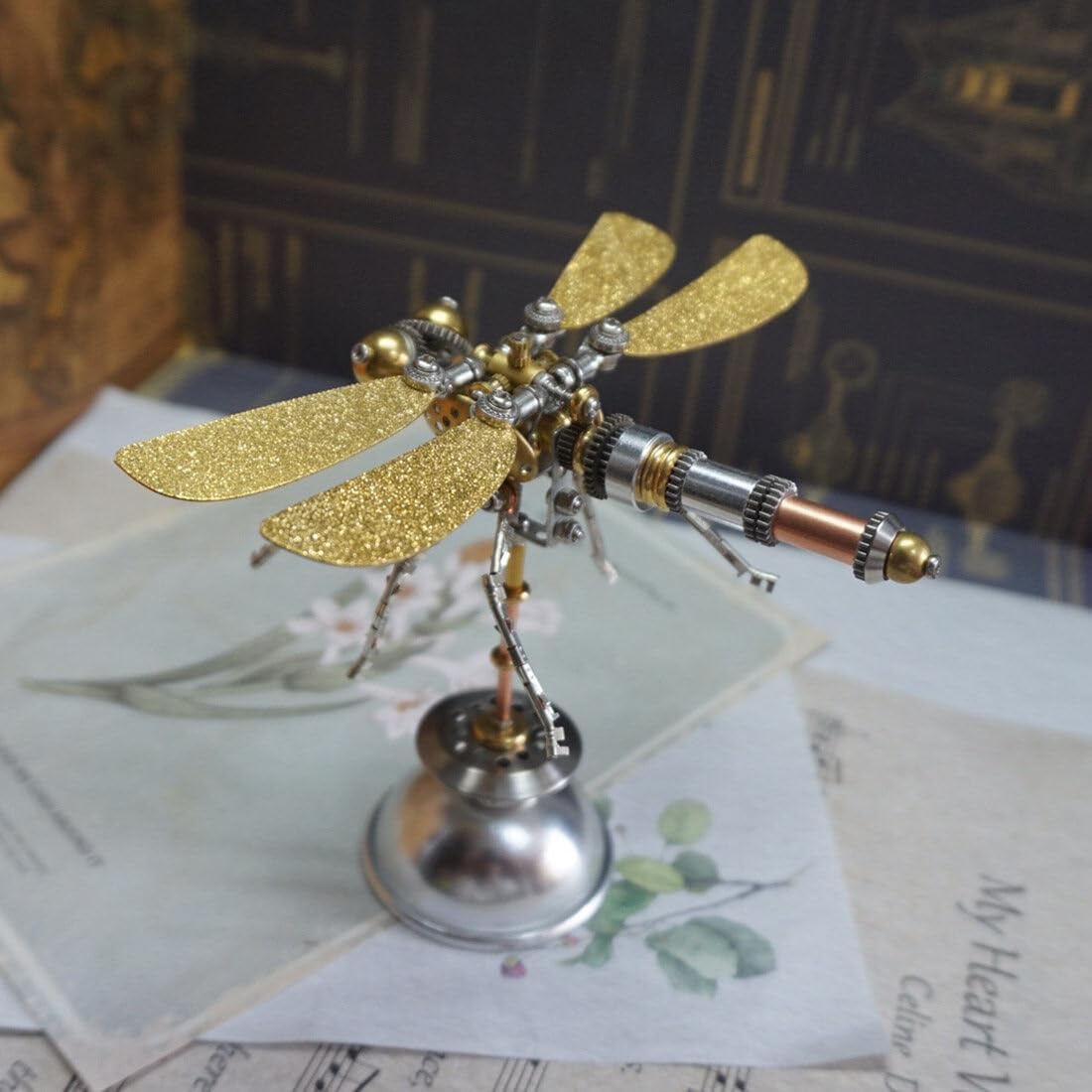 3D Metal Steampunk Insect Puzzle Kits, Dragonfly Model Punk Mechanical DIY Assembly, Creative Trendy Decoration Model Toy for Jigsaw Puzzle Lovers (208PCS)