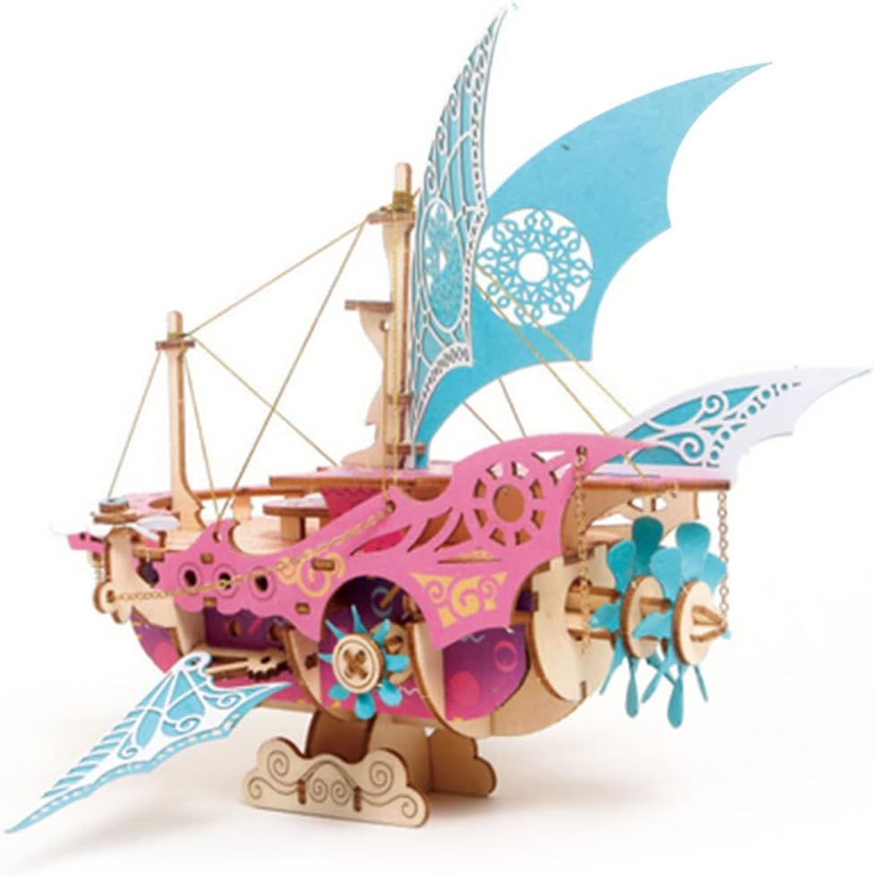 Generic 3D Wooden Fantasy Spaceship Puzzle Toy Model, Handicraft MasterpieceThe Arabian Nights Steampunk Sailing Ship Model Puzzle Toy, Educational Brain Teaser for Adult Kid (300+PCS/Static)