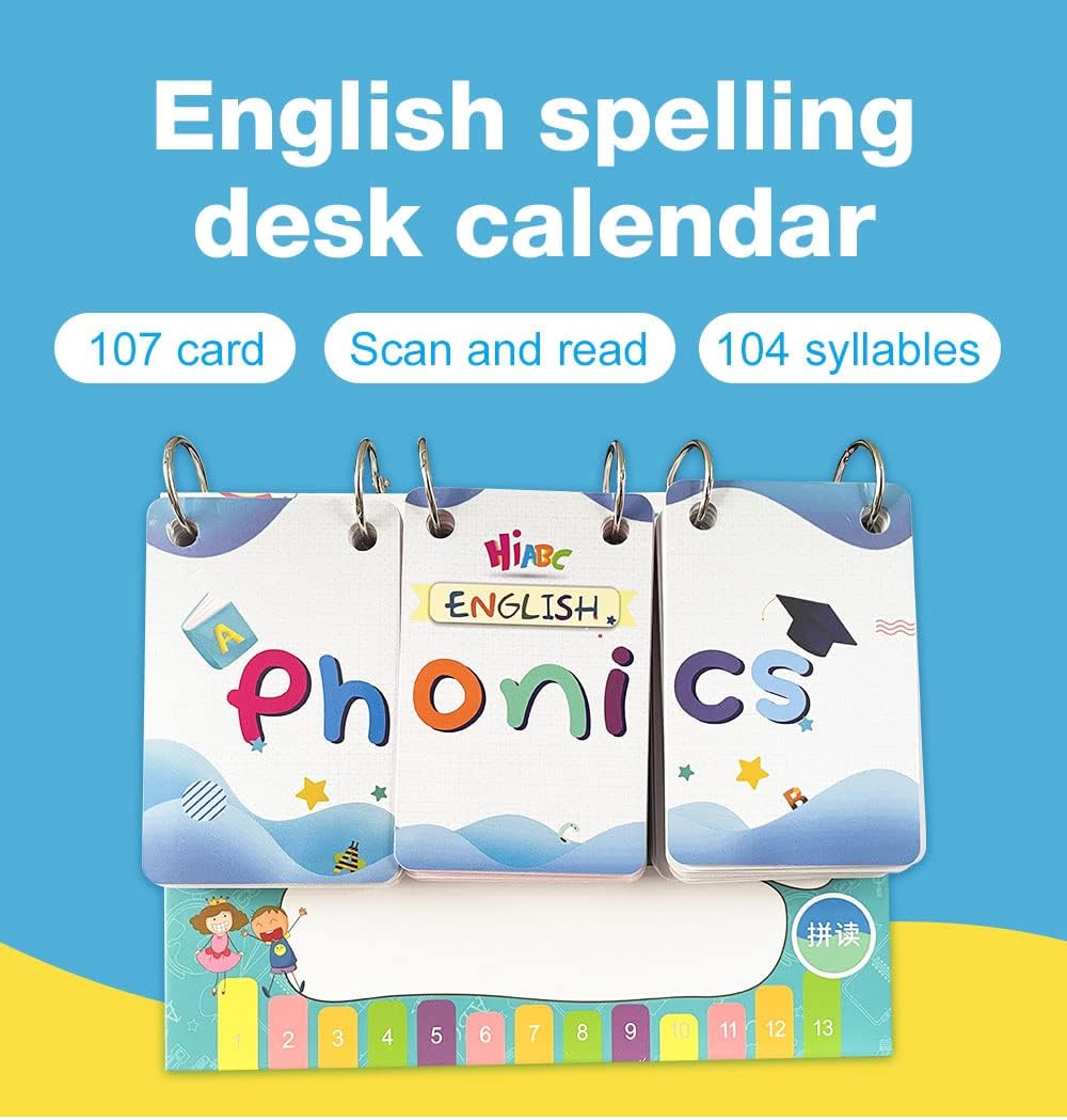 English Phonics Flashcards with 3 Syllable Flips Spelling Flip Cards Kids Educational Learning Toys Children Reading Games CVC Sight Words 107 Cards Level 1