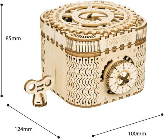 DIY 3D Wooden Puzzle – Treasure Box Laser Cut Assembly Model Building Kit Brain Teaser Puzzles Educational STEM Toy Adults and Teens to Build Safe and Non-Toxic Premium Wood LK502