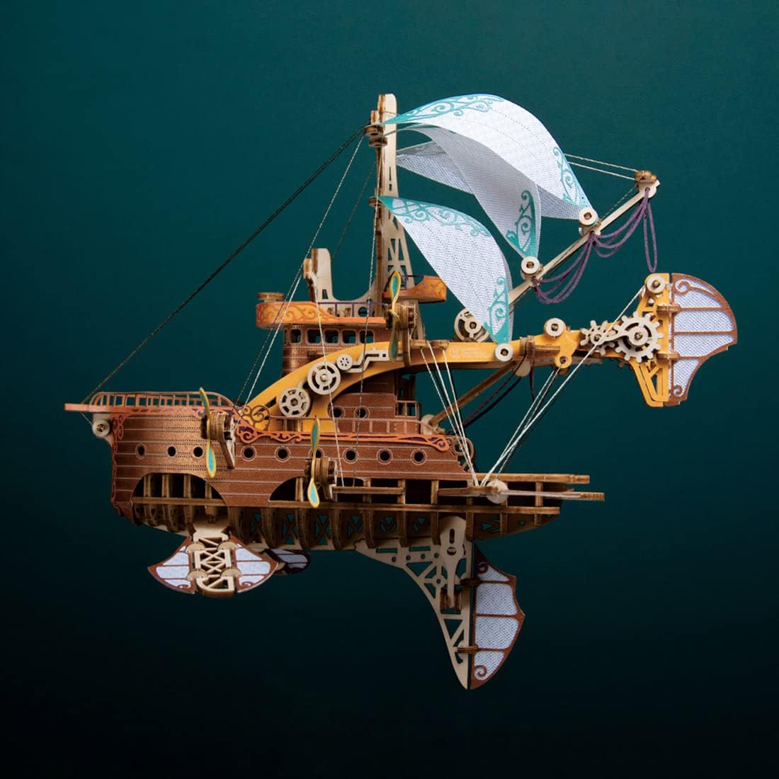 3D Puzzle Wooden Craft Kits for Adults, 3D Steampunk DIY Fantasy Travel Spaceship Wooden Puzzle Assembly Building Model Building Kits for Boys Girls Kids