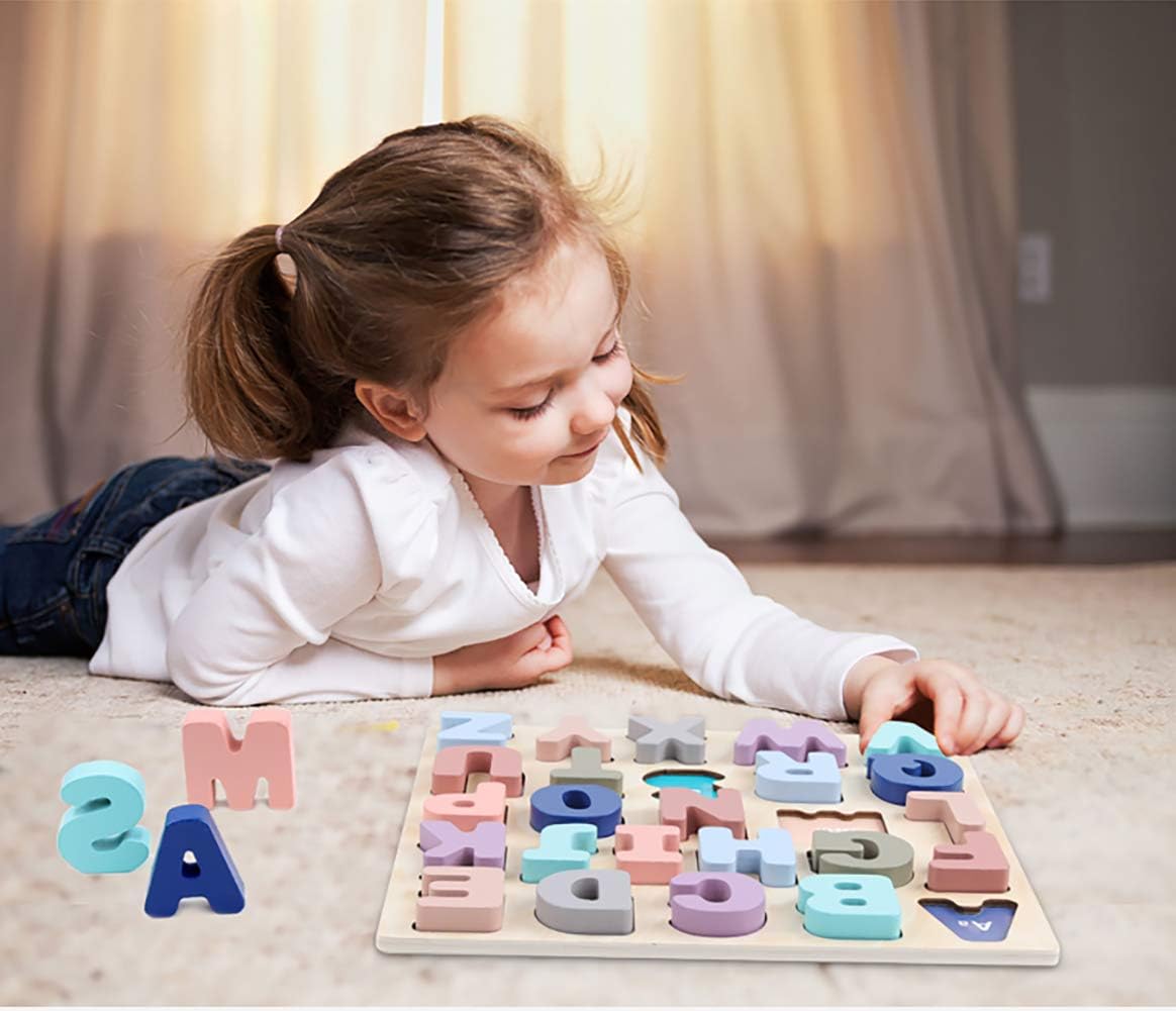 Wooden Puzzles for Toddlers, Large Alphabet ABC Upper Case Letter and Number Wood Learning Board Educational Toys for Boys Girls Set of 2