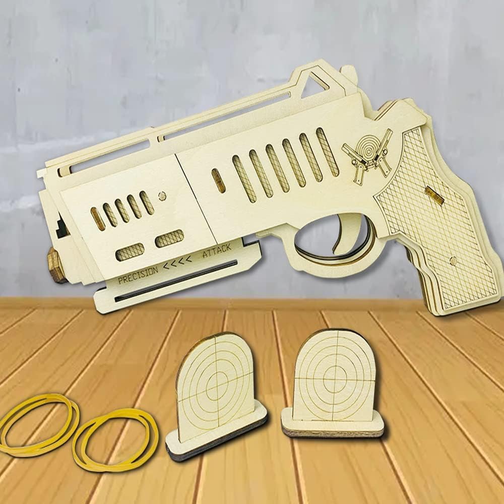 Creative Puzzle Puzzle for Children, Rubber Band Shooting Pistol for Boys, Wooden Toy Gun