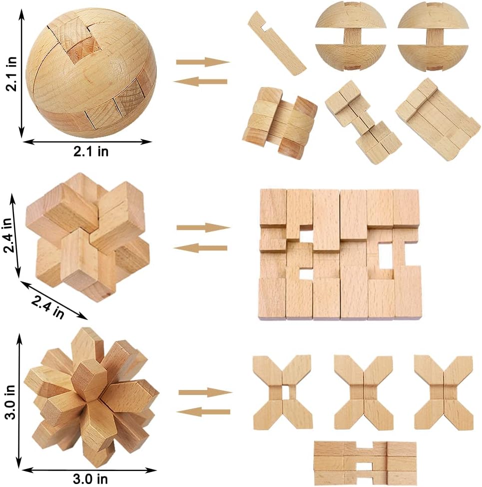 17 Pack Brain Teasers Puzzles for Kids & Adults, Brain Teasers Metal and Wooden IQ Puzzle Toys Mind Game 3D Coil Cast Wire Unlock Interlock Magic Ball Puzzles for Teenagers