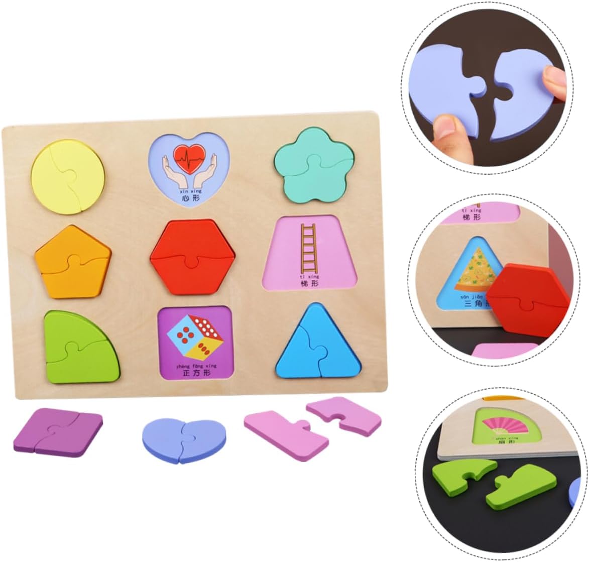 3 Sets Brain Game Wooden Jigsaw Puzzles Toddler Toys Kids Wooden Puzzles Wood Block Puzzle Toys Color Cognition Toys Wooden Matching Blocks Number Boy Girl Baby Blocks Toys