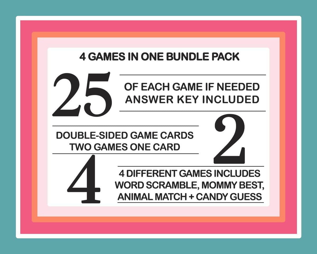 Lumberjack Baby Shower Games 4-in-1 Bundle (25 Guests) Includes Word Scramble, Baby Animal Matching, Candy Bar Match, Who Knows Mommy Best Prize Games - Bear Theme Red and Black – Printed Cards Pack