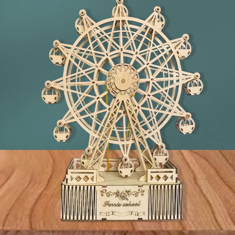 DIY Wooden 3D Puzzle Rotating Ferris Wheel Music Box Boys and Girls Hand Assembled Toys Festival Gift Wholesale
