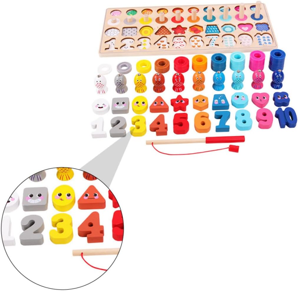 1 Set Five-in-one Logarithmic Board Toddler Puzzles Letter Puzzle Number Puzzle Wooden Puzzle Toy Number Matching Game Geometric Sorting Blocks Fishing Magnetic to Stack Colorful