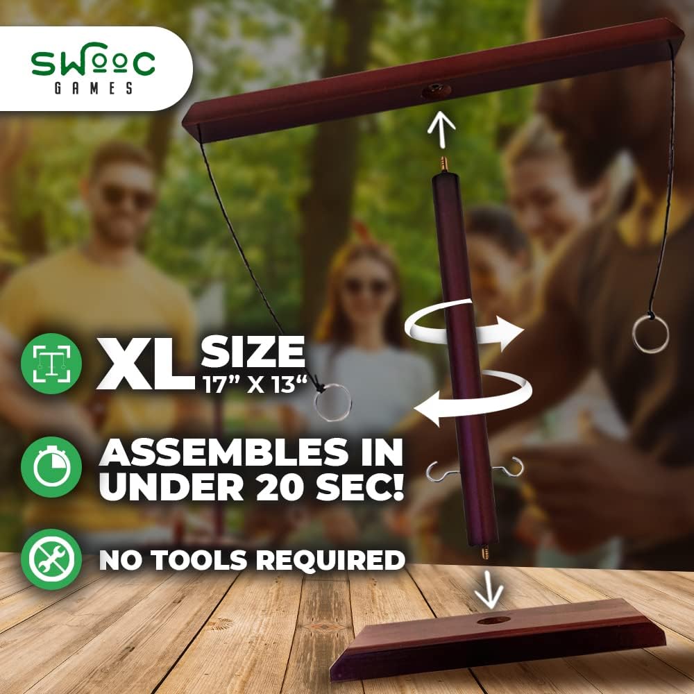 Games - Battle Hooks XL Hook and Ring Game with Ladder - 5+ Games Included - 20 Second Set Up - Hook and Ring Toss Game for Adults - Wooden Ring Hook Tossing Game - Tabletop Ring Hook Game