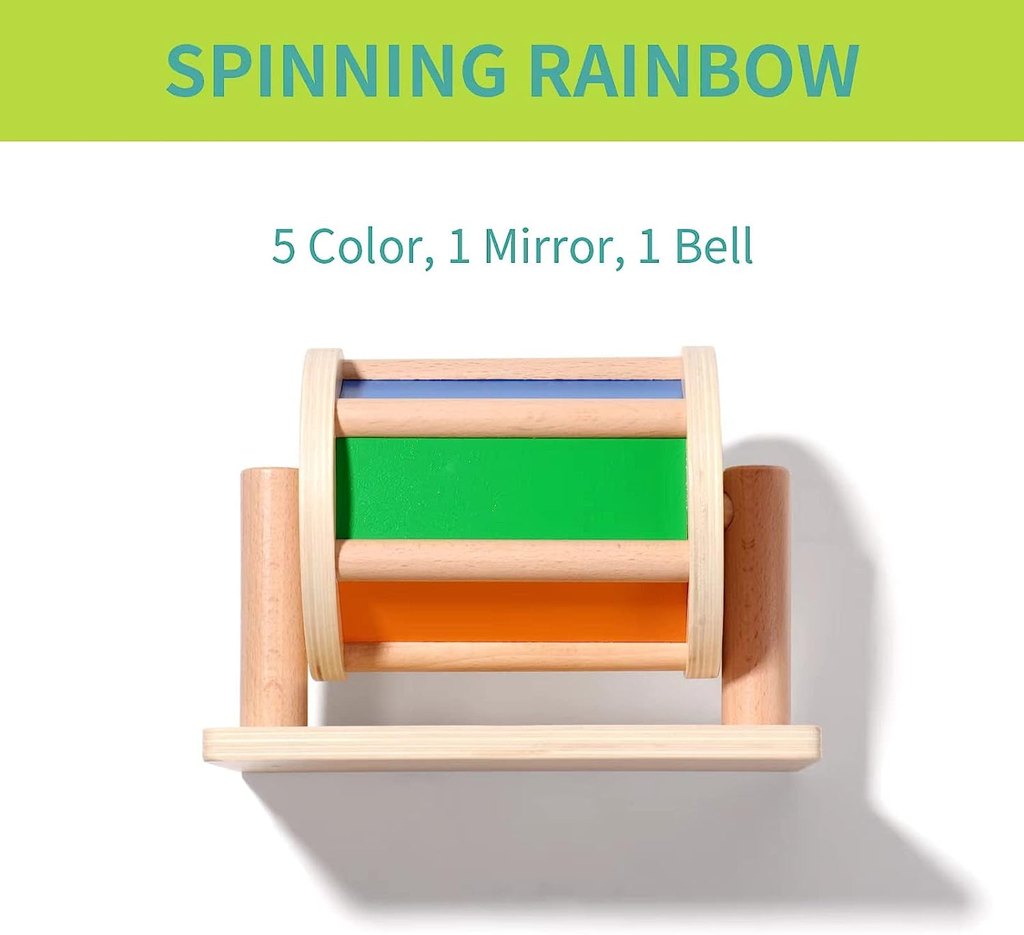 Toys for Babies 0-6-12 Months, Spinning Rainbow Drum, Wooden Baby Toy with 1 Bell 1 Mirror for Infant, Best Baby Gift Idea