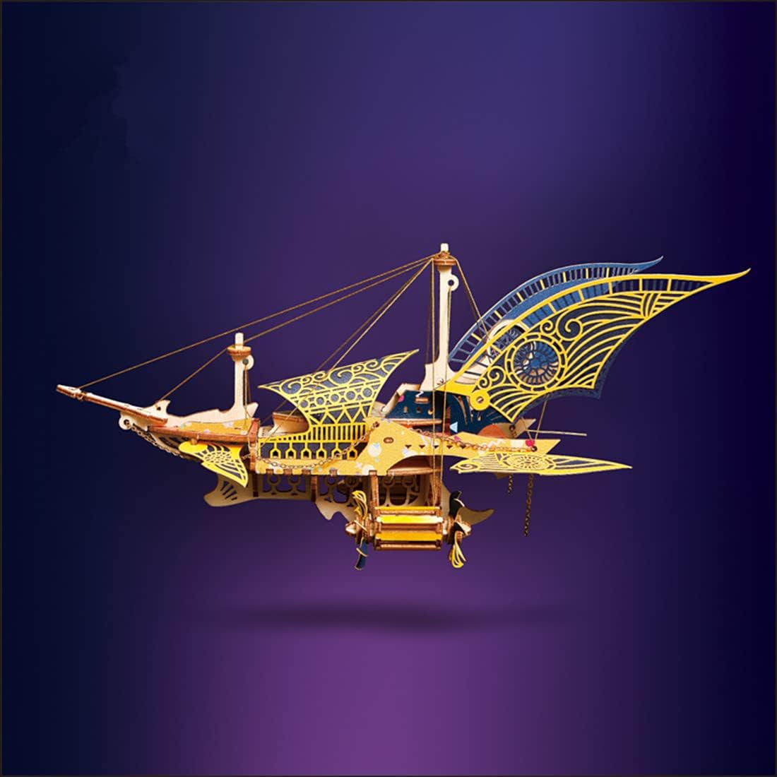 3D Puzzle Wooden Craft Kits for Adults, Steampunk DIY Fantasy Travel Spaceship Wooden Puzzle Toy Assembly Model Building Kits for Boys Girls Kids (Golden)