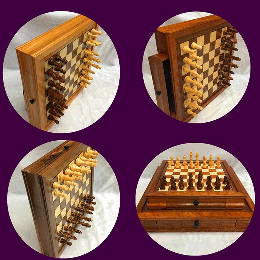 Chess Board Game Wooden International Chess Set Handmade Chess Set with Magnetic Chessmen and Drawer Large Classic Retro Chess Set for Adults Chess Sets Portable