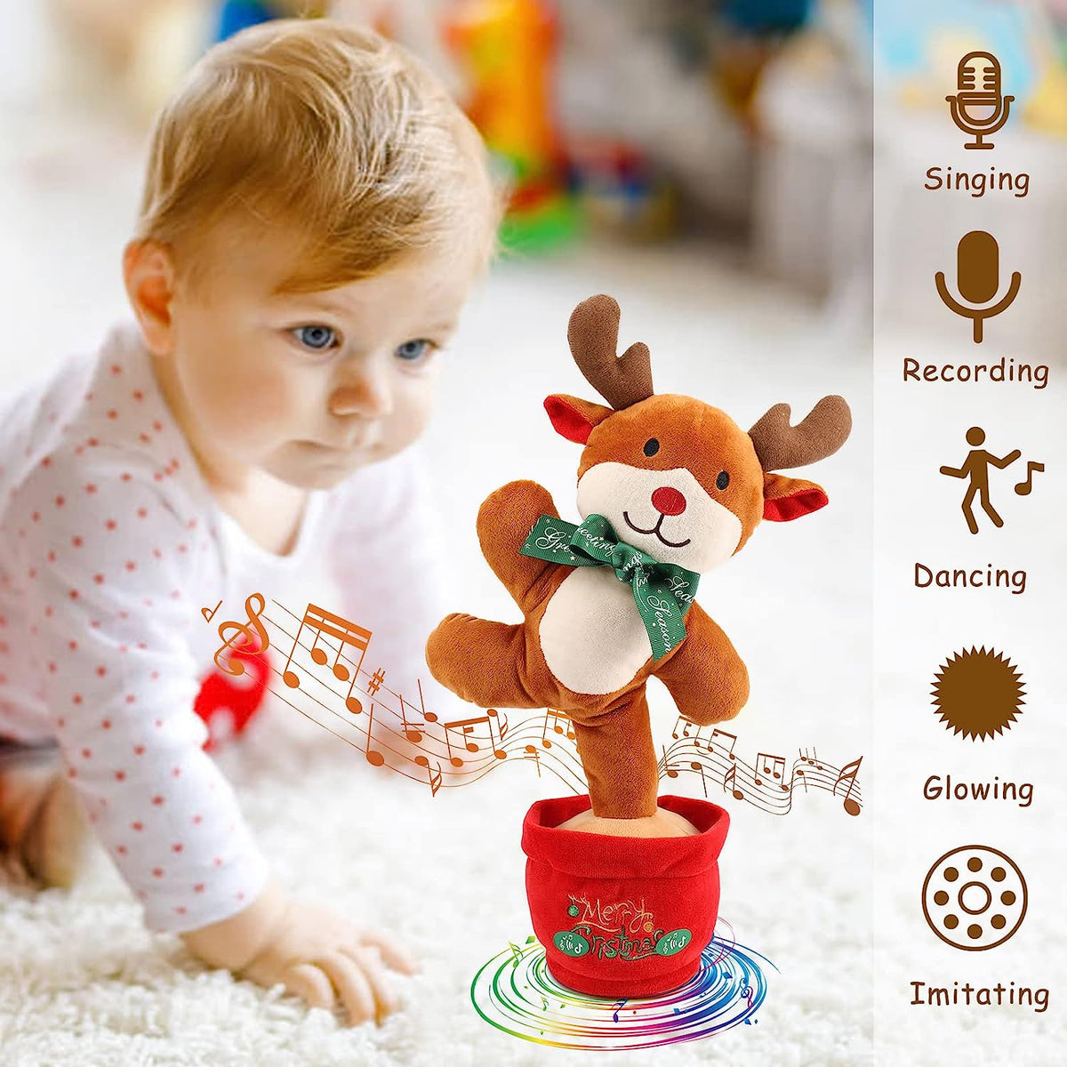 Dancing Chris as Reindeer Toy,Chris as Singing,Dancing Musical Toy,Chris as Reindeer Toy with Music and Lights, Sings and Dances Early Educational Development Gift