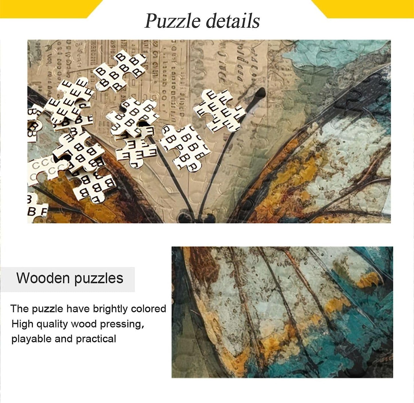 Wooden Jigsaw Puzzle 500 Pieces Butterfly Pastel Print, Zigsaw with Alphabet Partition Storage Bag Easy to Solve for Adults