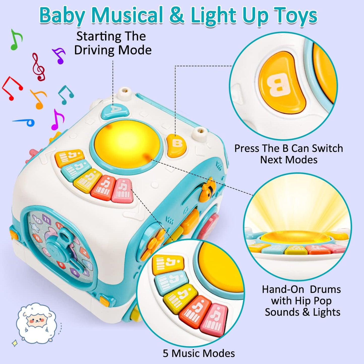 Baby Musical Bus Toys, Busy Crawling Learning Baby Toy 6 7 8 9 10 12 18 Month Car with Light & Music Toddler1-3 Infant Toy Development Educational Sensory Boy Girl Age 1 2 Year Old Easter Treat Gift