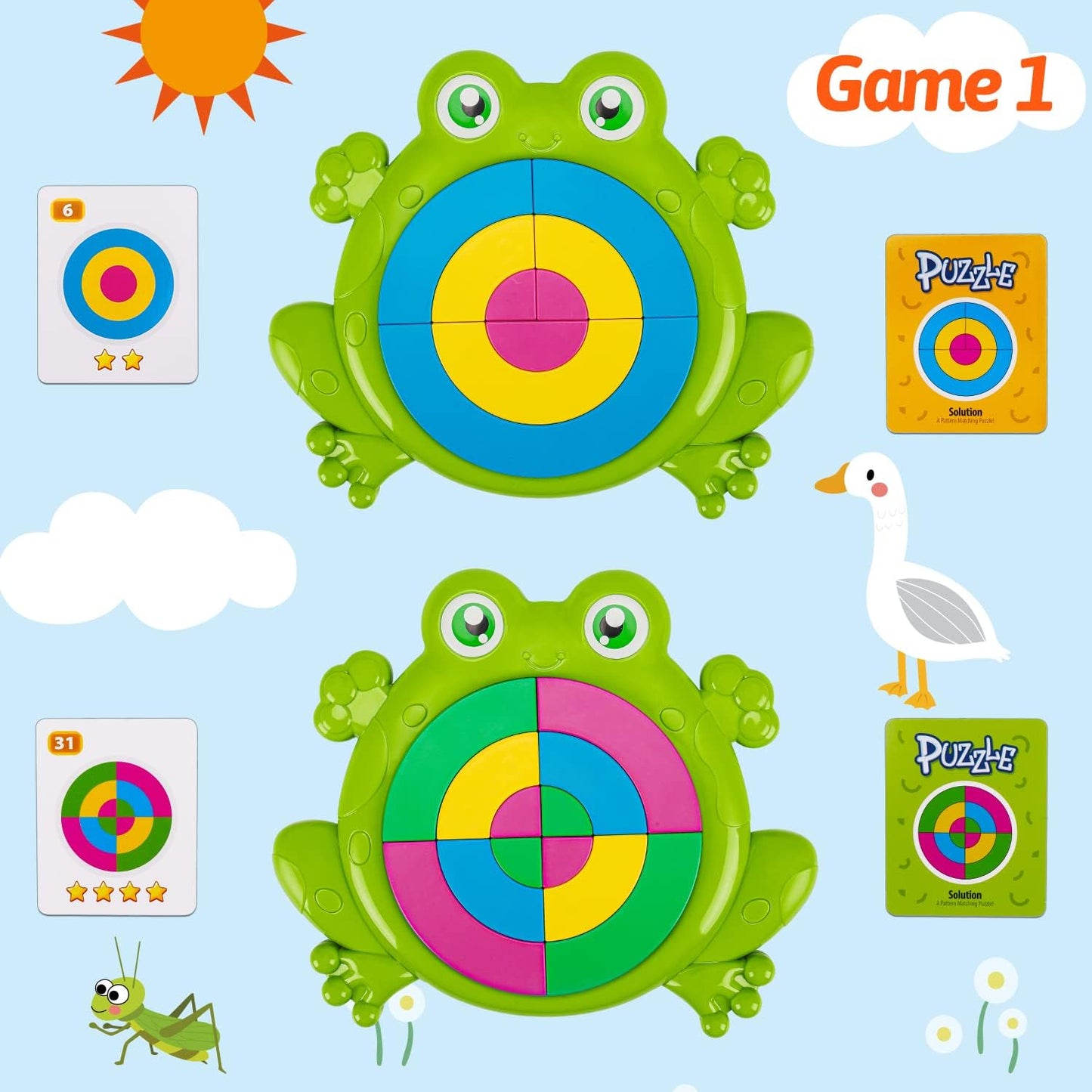 18 PCS Toys for Kids Frog Jigsaw Shape Puzzles Brain Teaser Games Preschool Learning Tangram Fine Motor Skills Autistic for Educational Development for Boys Girls 3 4 5 6 7 8 Birthday Gifts