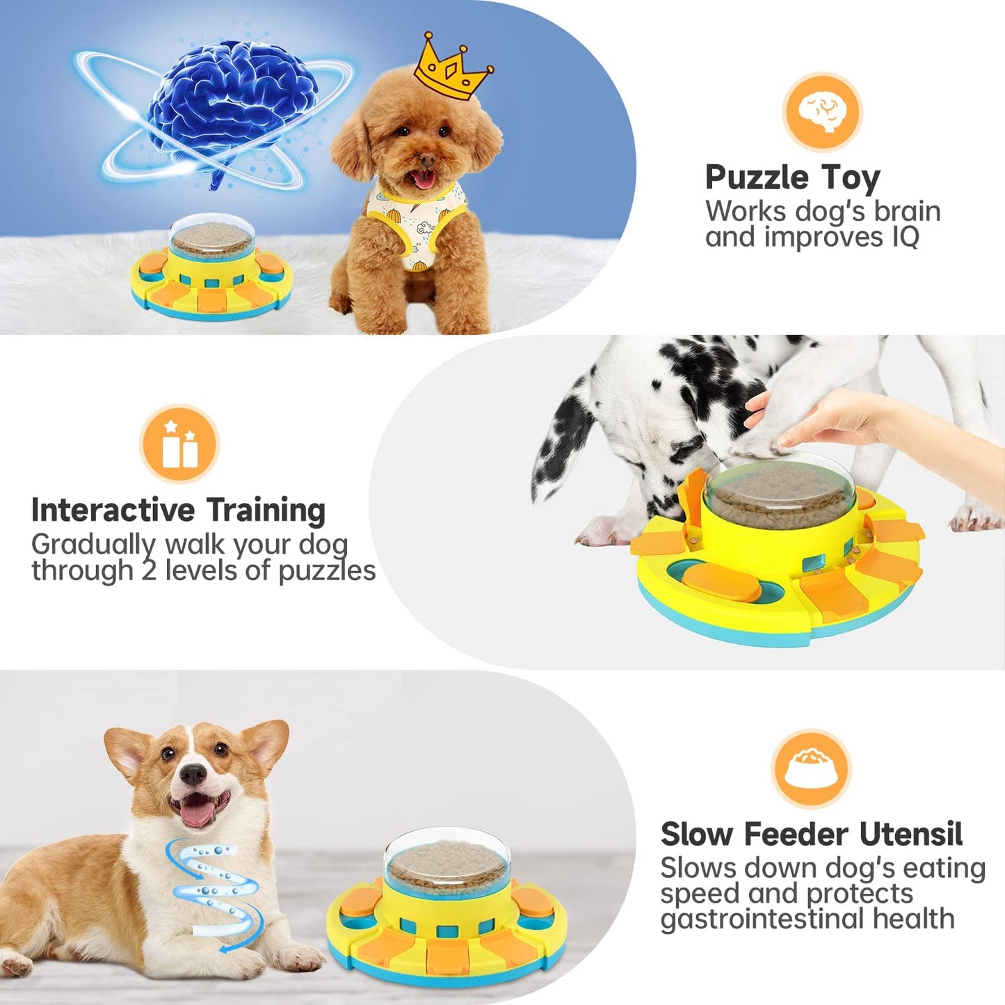 Dog Puzzle Toy 2 Levels, Slow Feeder for Dogs, Dog Food Treat Feeding Toys for IQ Training, Dog Entertainment Toys, 4.2 Inch Height