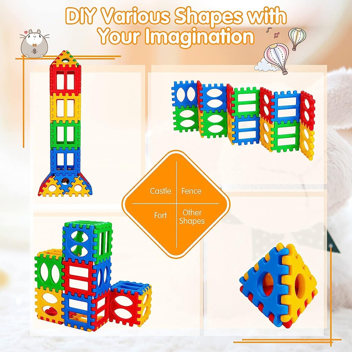 32 Pieces Jumbo Building Blocks for Kids, Big Waffle Block Set, Preschool Educational Creativity Sensory Toy, Interconnecting Stacking Building Toy Set for Boys & Girls
