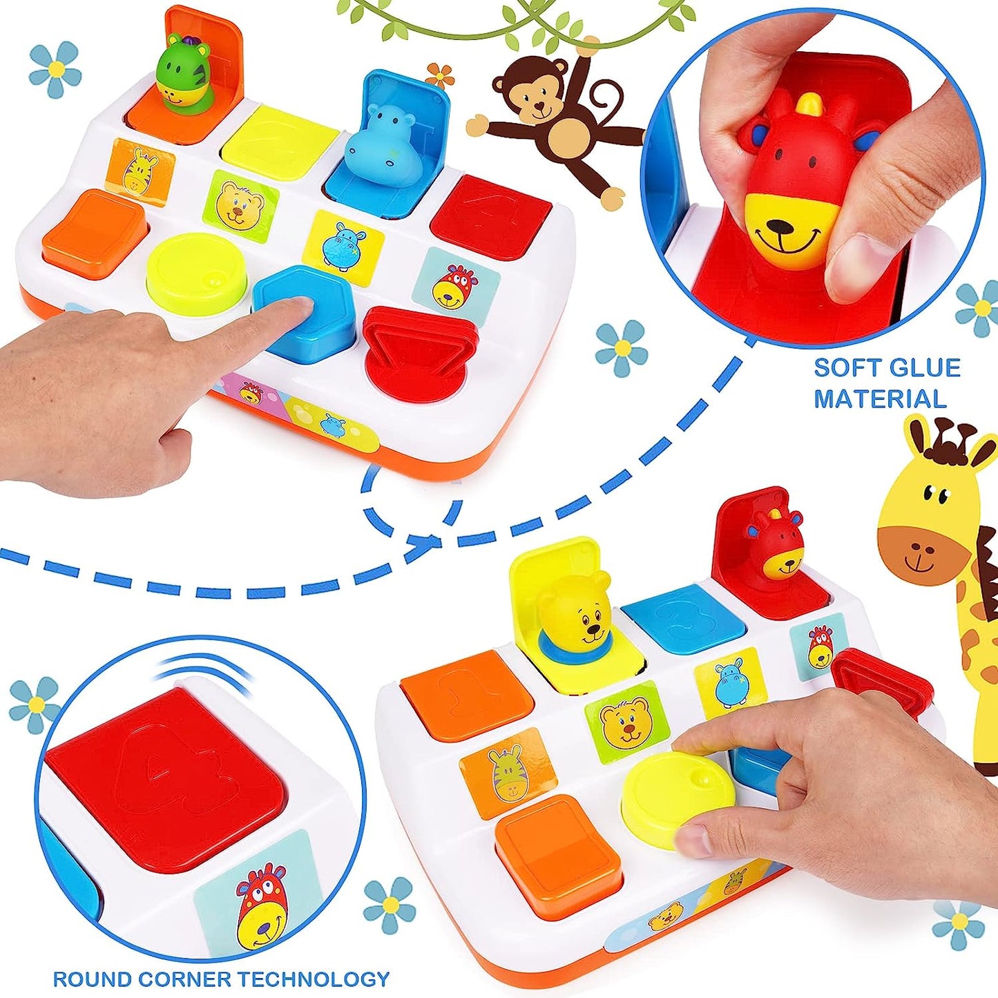 Baby Pop Up Toy- Colorful Cause and Effect Toys for Babies Toddler Infant Toys- Cute Jungle Pop Up Baby Toy- Popup Animal Toy for Early Learning, Playing and Development