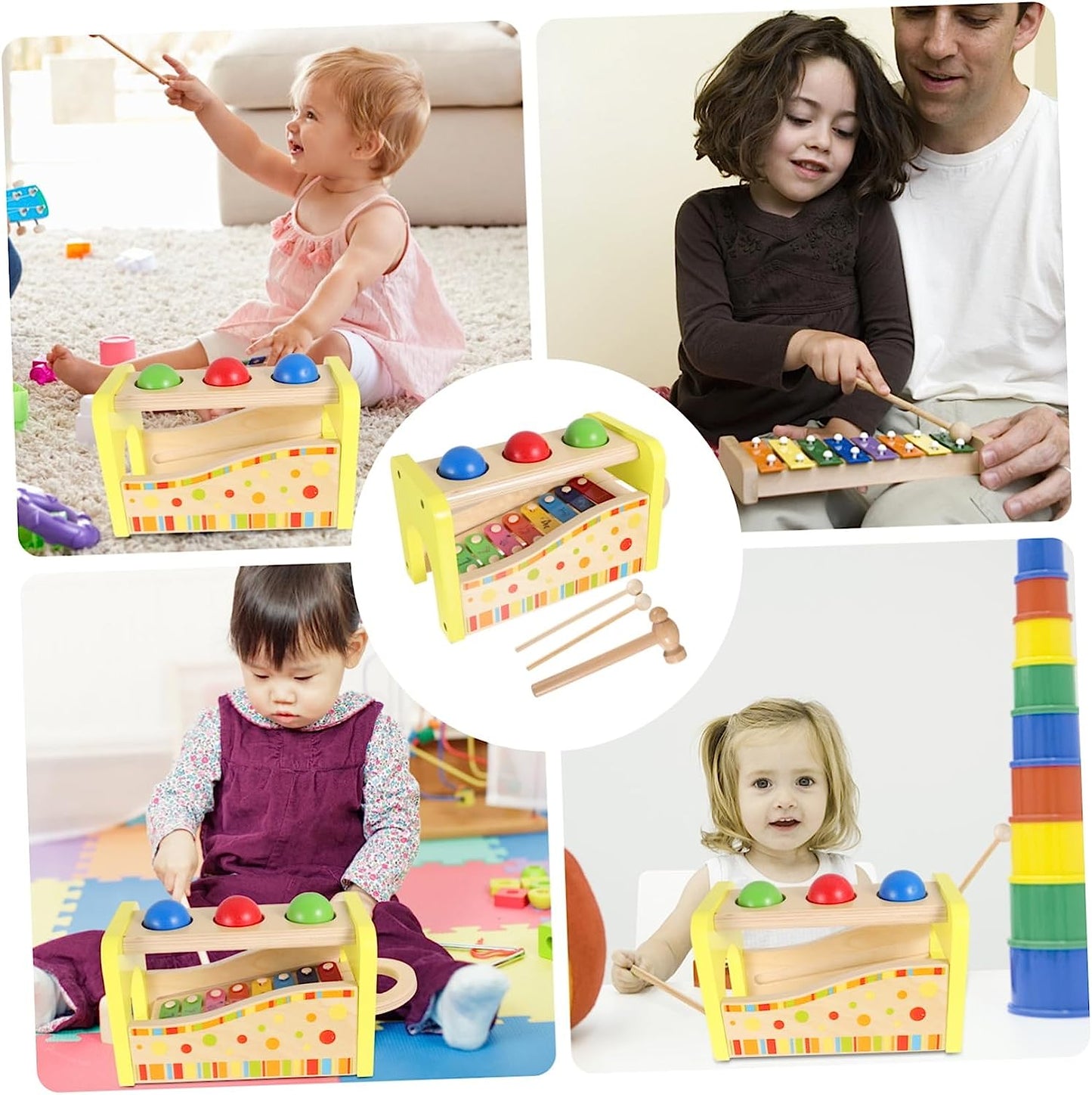 1 Set Xylophone Toddler Music Toys Kids Wooden Toys Wood Toys Early Melodies Xylophone Set Hammering Pounding Toys Wooden Musical Pounding Toy Triple Toy Set Child Baby Music Toy