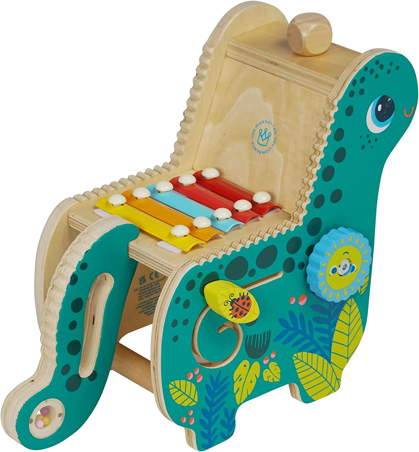 Wooden Dinosaur Toddler and Preschool Musical Instrument and Activity Toy with Xylophone, Sawtooth Ridges and Solo Mallet