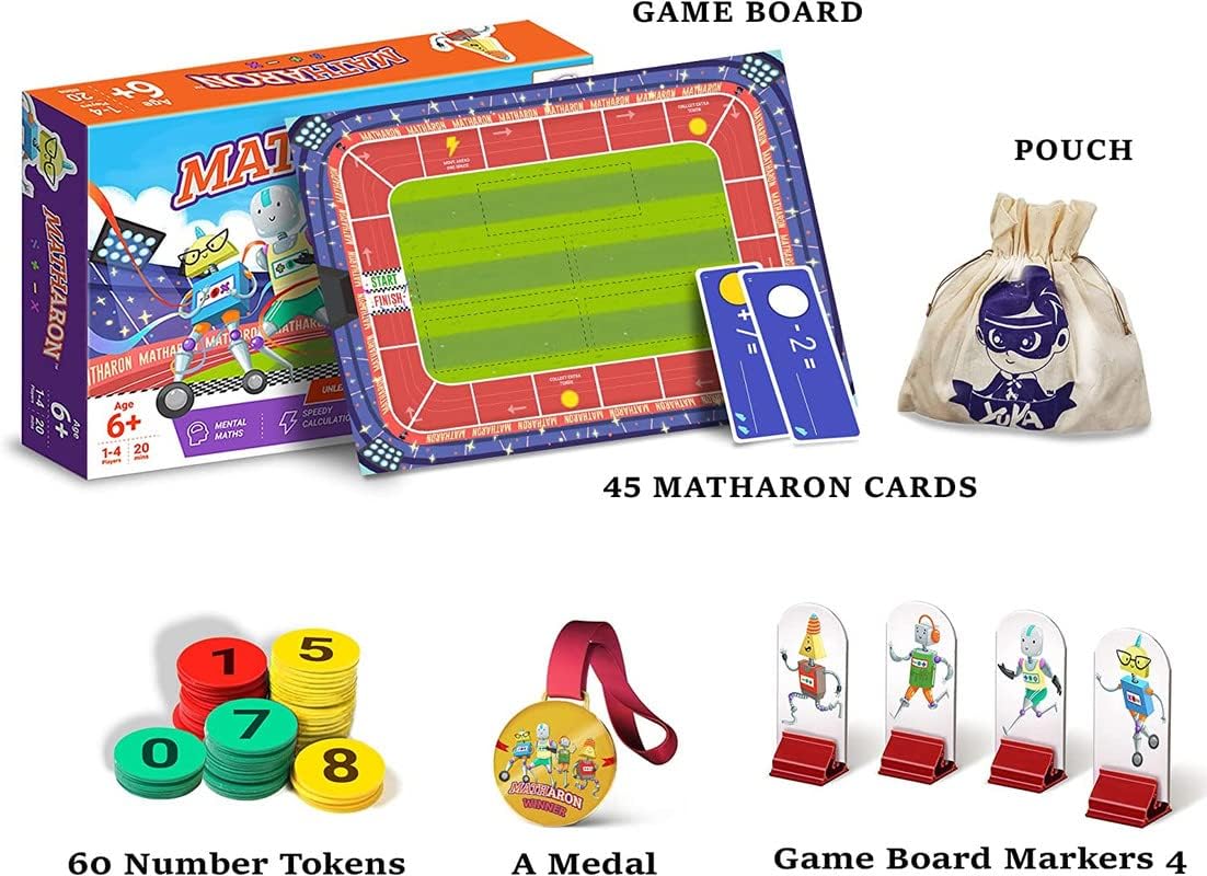 Yuka Champs Math Games for Kids Ages 6 to 12 - Educational Board Game for Addition, Subtraction, Multiplication, Division - Fun Learning Math Toys Gifts for Boys and Girls