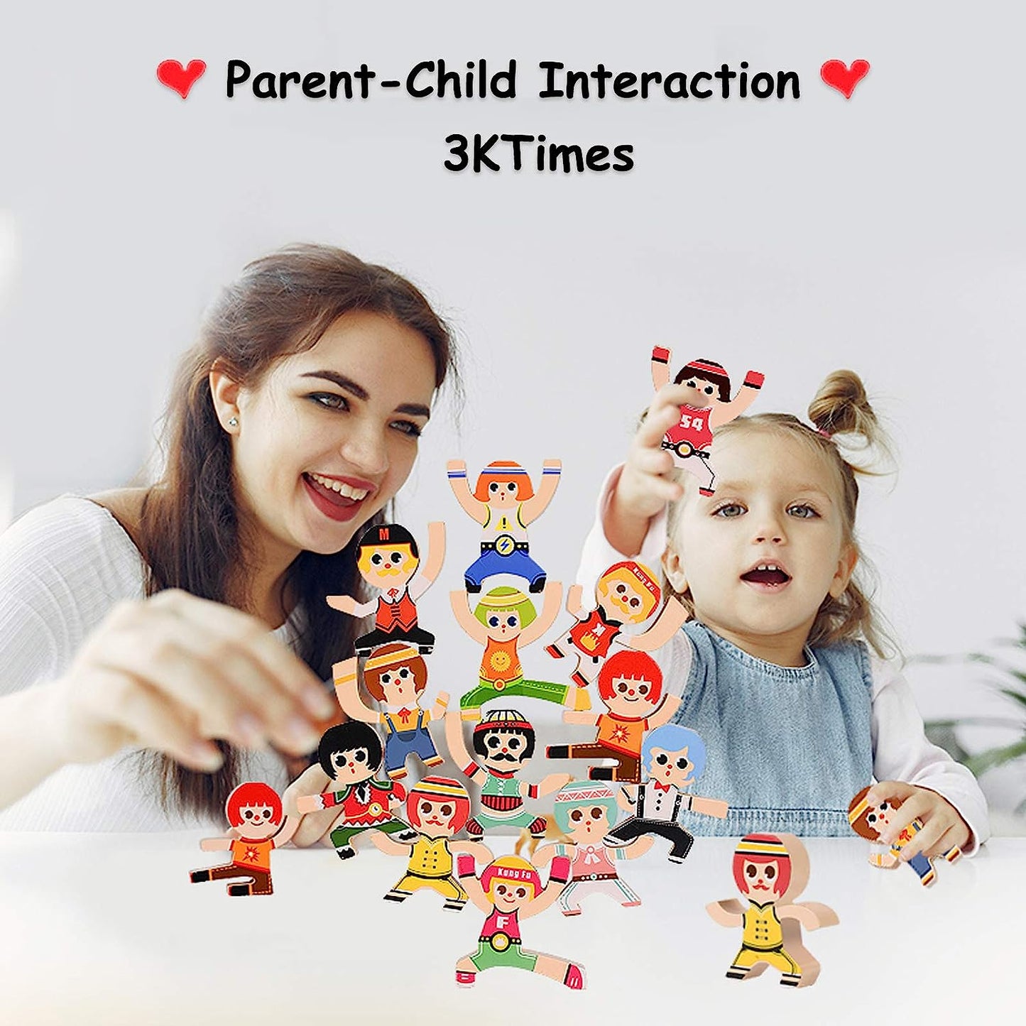 Wooden Stacking Balancing Blocks Building Games, Kung Fu Boy Hercules Acrobatic Troupe Interlock Balance Toys Gift for Toddlers Kids & Teens 14 Pieces