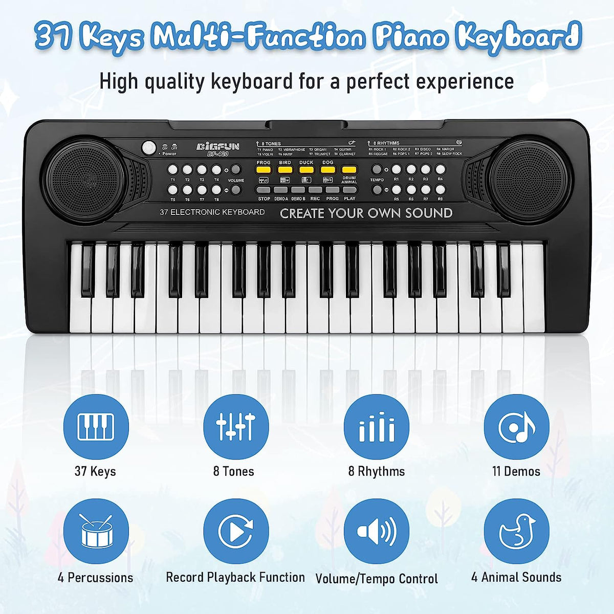 Kids Piano Keyboard, 37 Keys Electronic Piano for Kids Portable Multi-Function Musical Instruments Birthday Educational Gift Toys for 3 4 5 6 7 8 Year Old Boys Girls Children Beginner(Black)