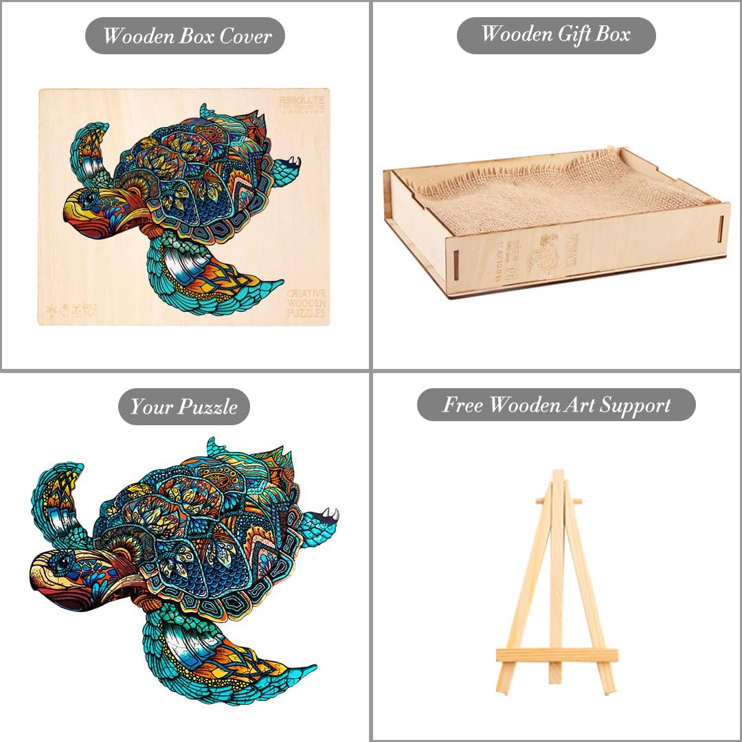 Wooden Jigsaw Puzzles for Adults Kids, Resolute Turtle Unique Shape Animal Wooden Puzzle, Wood Puzzle, Best Birthday Gift for Family and Friends, Family Games Play Collection 15 x 13in, 301pcs Large